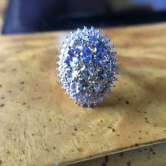 Natural Tanzanite Rare Green Tanzanite Sterling Silver Cocktail Ring Size 5 - Picture 1 of 10